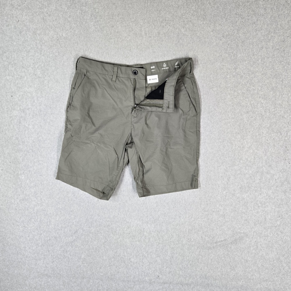 Express Men Shorts 31 Olive Green Nylon Spandex Chino Casual Zipper Slim 9"